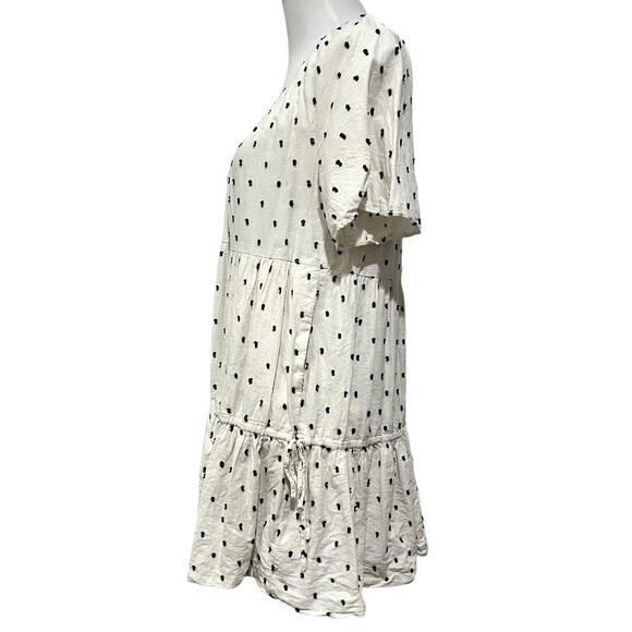 Madewell Lorelei Linen Blend Mini Dress Tiered Cream Cotton Clip Dot size M - Picture 7 of 14